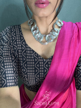 Pink Saree With Abstract Print Blouse