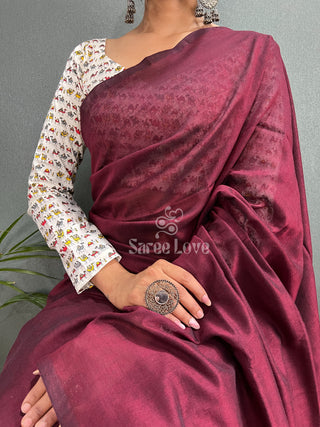 Maroon Saree With Camel Printed Blouse