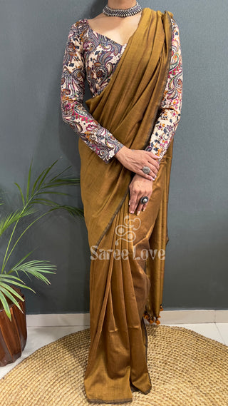 Gold Cotton Saree With Abstract Print Blouse