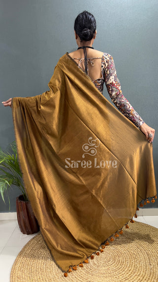 Gold Cotton Saree With Abstract Print Blouse