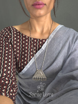 Grey Saree With Abstract Print Blouse