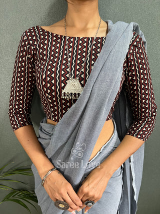 Grey Saree With Abstract Print Blouse