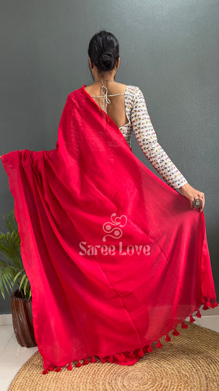 Red Saree With Camel Print Blouse