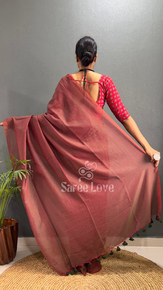 Brown Dual Tone Saree With Red Blouse