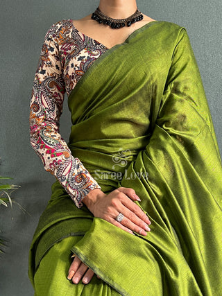 Mahendi Cotton Saree With Abstract Print Blouse